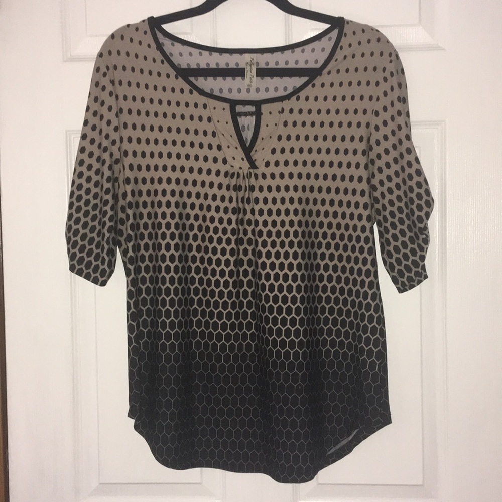 Perceptions Black/Taupe Scoop Neck Blouse Size PXL